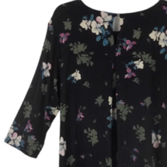 J Jill Wearever Perfect Black Floral Ballet Sleeve Dress Size 2X - Picture 10 of 16